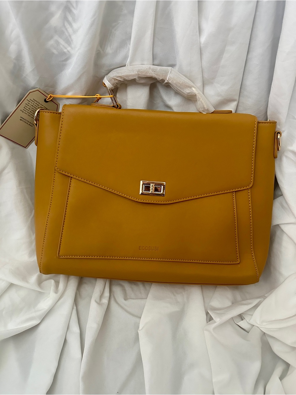 Mustard Leather Satchel with Top Handle